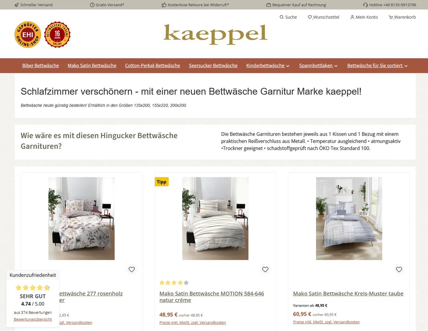 Screenshot kaeppel Bettwäsche
